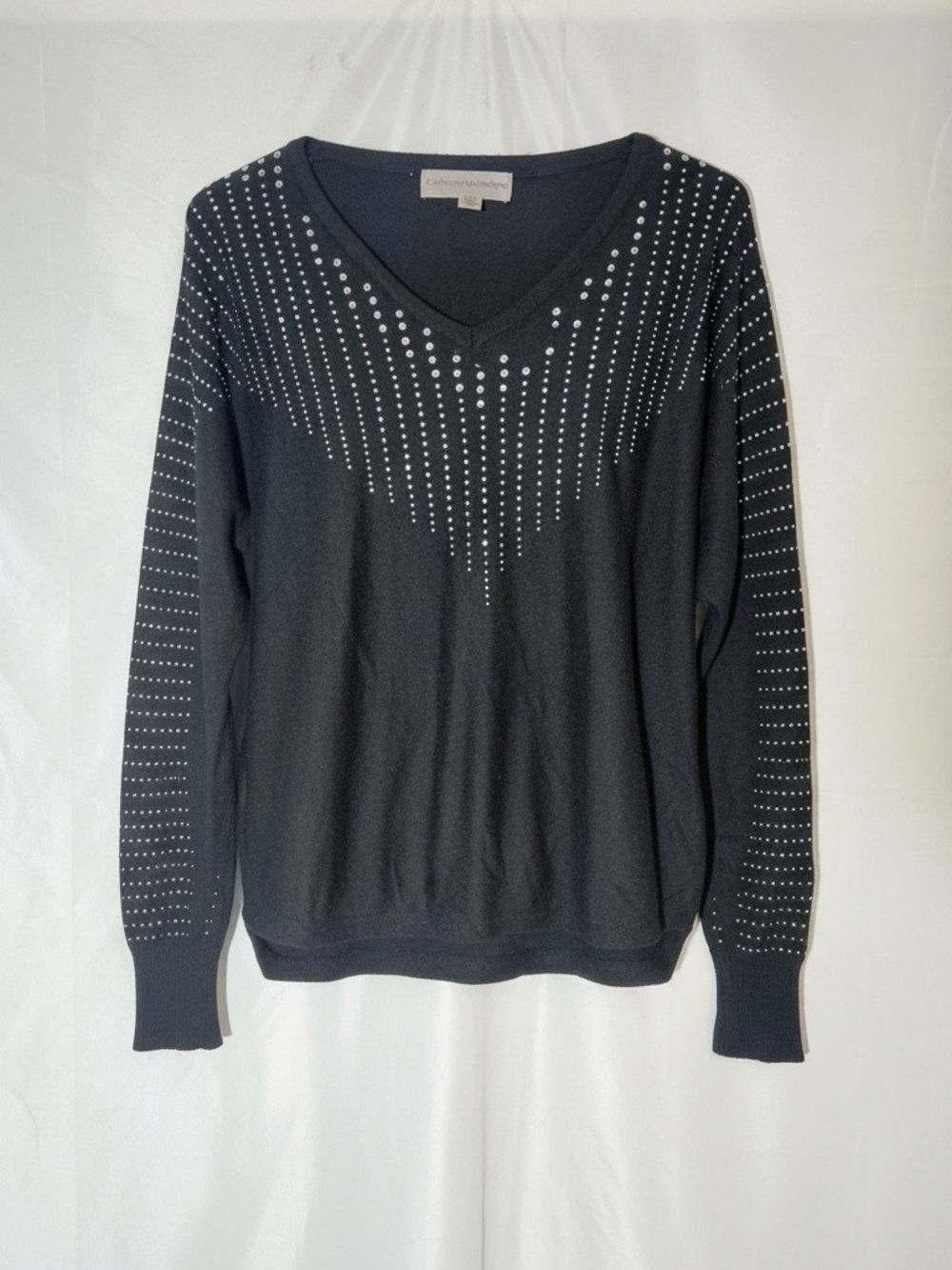 Catherine Malandrino Black V-Neck Sweater with Silver Stud Detailing